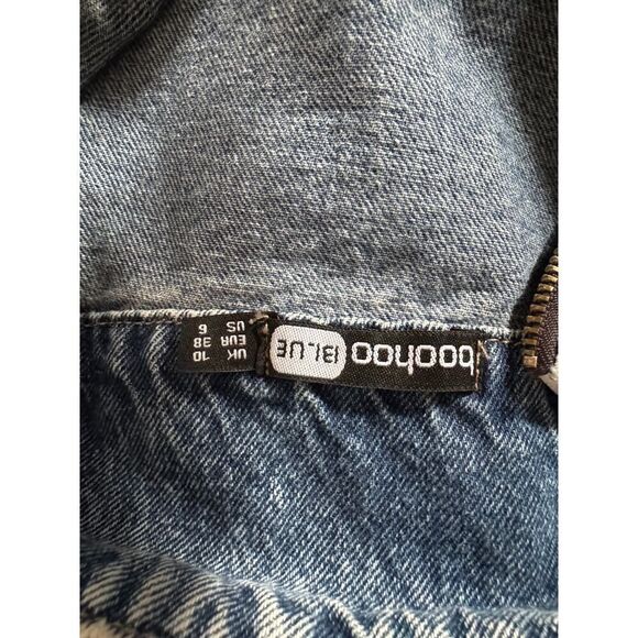 Boohoo Blue Acid Washed Pullover Jean Jacket 3/4 Zip Sz 6 EUC - Picture 5 of 5